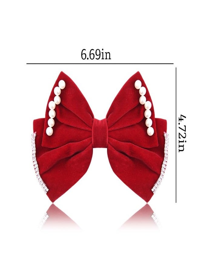 Sdopbinbin Red Christmas Bow Hair Clips Barrettes for Women Girls Pearl Bow Hair Accessories for Girls Large Red Bowknot Hair Clip Xmas Christmas Hair Accessories for Women French Elegant Hair Clip Pin - Image 2